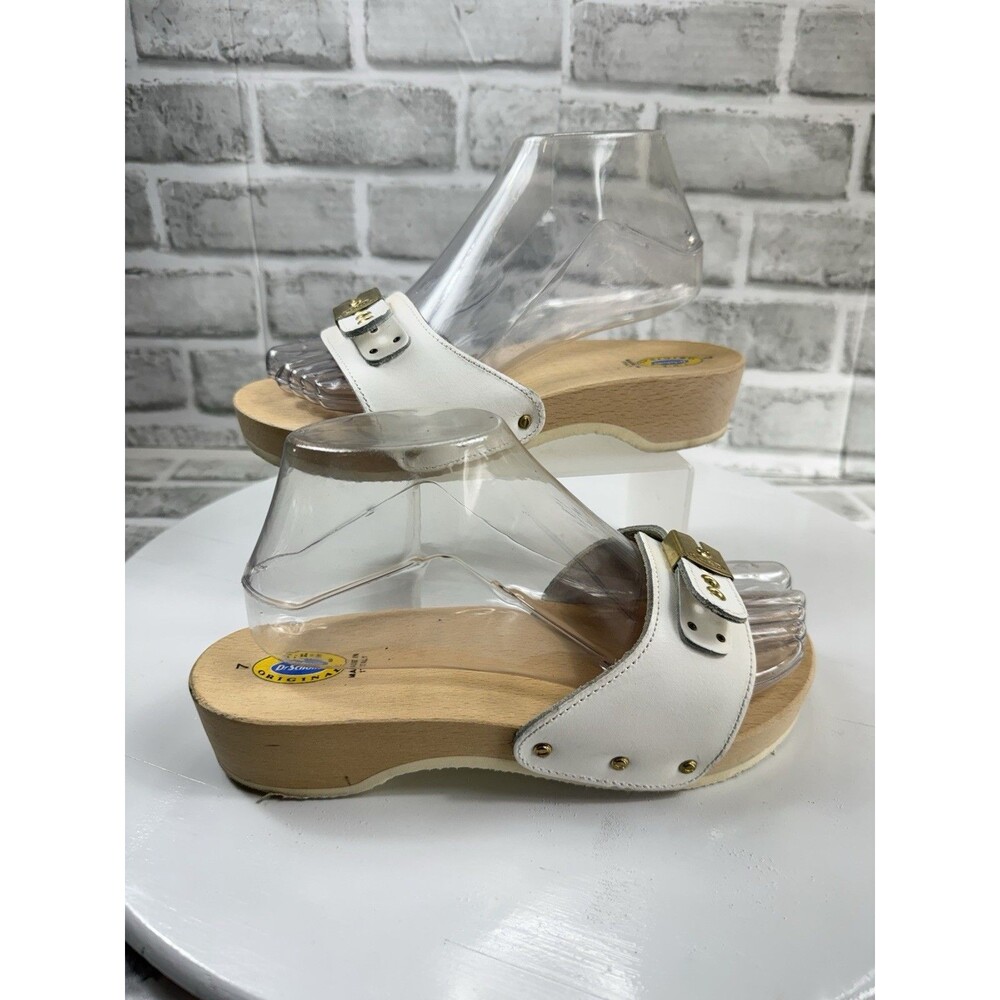 Dr. Scholl’s Rare Vintage 70s Wood Made Italy White Classic Size 7 Clog Sandals